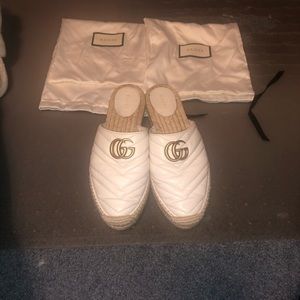 Gucci White Leather espadrille with Double G